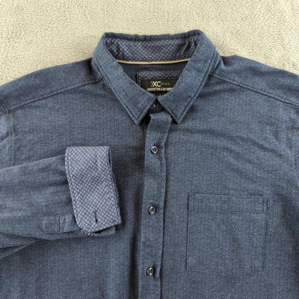 Johnston & Murphy XC Flex Shirt Mens Large Blue Long Sleeve Button Up Casual